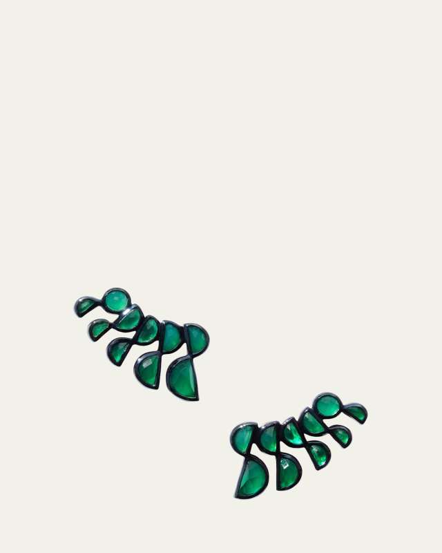 Sterling Silver Lobster Earrings with Green Onyx and Blue Rhodium